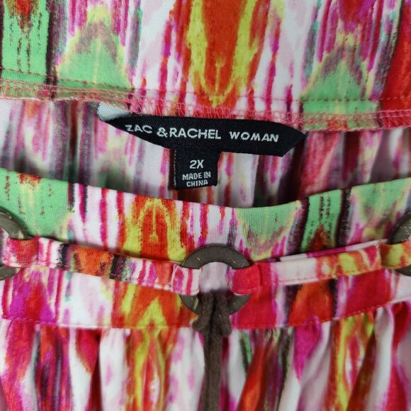 Zac & Rachel Bohemian Blouse Beaded Square Neckline Multicolor Woman Size 2X - Picture 5 of 9